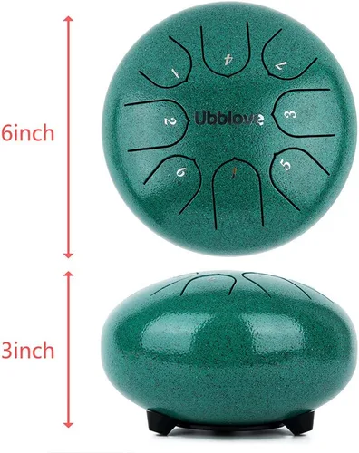 Miniatura 4 de Ubblove Tambor de lengua de acero para niños: 8 notas de 6 pulgadas clave de C Metal Steel Drums Instrumento con bolsa para meditación, yoga, Verde