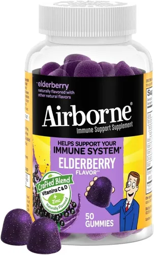 Airborne - Gomitas de saúco + zinc y vitamina C para adultos, suplemento para fortalecer el sistema inmunológico con vitaminas D y zinc, con