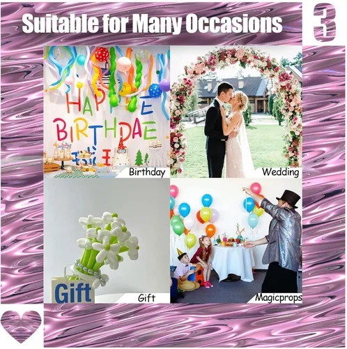 Miniatura 4 de 100 globos largos de látex DIY 260 globos para decoración de cumpleaños, bodas, decoración de fiestas, lazos (negro)