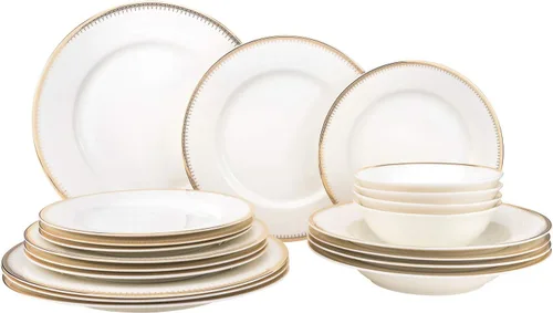EURO Porcelain Juego de vajilla de 20 piezas para vajilla de porcelana de hueso de lujo chapada en oro de 24 quilates ("Amanda" 5669-20G)