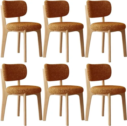 Miniatura 17 de YVYKFZD Solid Wood Dining Chairs, Fabric Dining Room Chair Set of 2/4/6, Upholstered Kitchen Chairs with Curved Backrest, Armless Living Room Chair