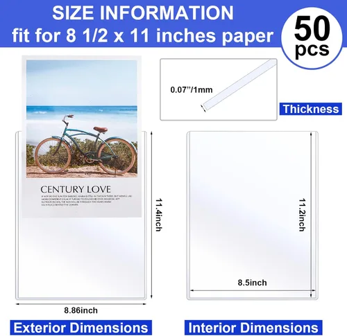 Miniatura 2 de Teling 50 Piezas Protectores de Impresión Rígidos Transparentes de 8 1/2" x 11" Fundas Rígidas Transparentes Protectores de Páginas de Papel