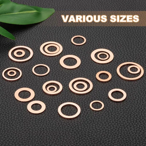 Miniatura 6 de PATIKIL Arandelas de cobre M12, arandelas de cobre M12 de 0.472 x 0.709 x 0.059 in de cobre, arandelas planas métricas, kit surtido de arandelas