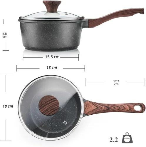 Miniatura 7 de SENSARTE - Cacerola antiadherente con tapa, 2.0 cuartos de galón, olla pequeña con revestimiento de granito suizo, mango de enfriamiento, práctica