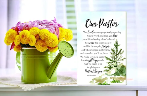 Miniatura 6 de DEXSA Our Pastor - Placa de madera con citas inspiradoras de 6 x 9 pulgadas, elegante marco vertical para pared y decoración de mesa, caballete