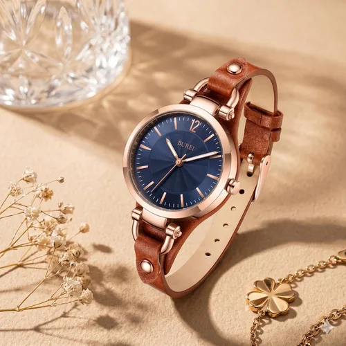 Miniatura 2 de BUREI Reloj de pulsera analógico de cuarzo para mujer, correa de cuero, reloj de pulsera Relogio Feminino, regalo para mujer