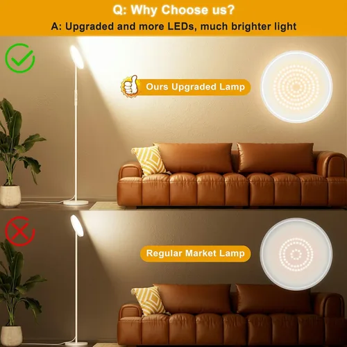 Miniatura 6 de Lámpara de pie LED, lámpara de pie brillante de 3600 lúmenes, equivalente a 350 W, con atenuación continua de 2700 K-6500 K, lámpara moderna