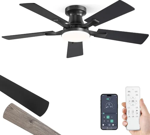 ZMISHIBO Ventilador de techo de 42 pulgadas con luz, aplicación y control remoto, perfil bajo de montaje empotrado, luz LED regulable de 20 W, motor