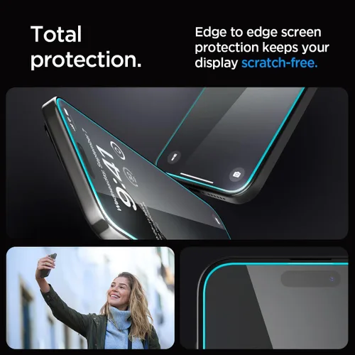 Miniatura 5 de Spigen Protector de pantalla de vidrio templado [GlasTR EZ FIT] diseñado para iPhone 15 Pro [compatible con carcasa] - Paquete de 2 9H Hardness