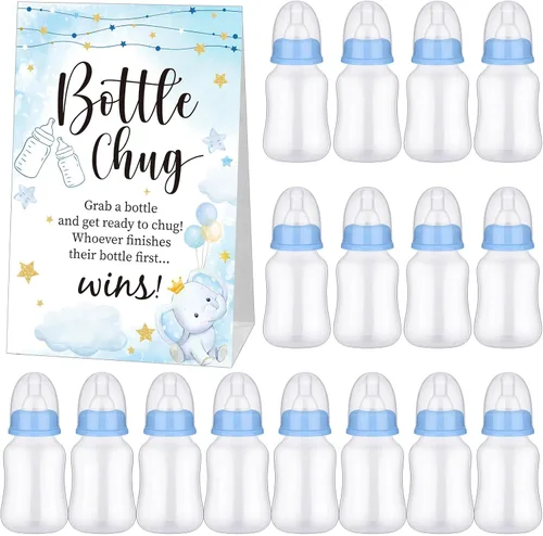 Miniatura 7 de TrelaCo Bottle Chug - Juego de 20 biberones para baby shower, con 1 letrero de papel kraft para revelación de género, suministros de fiesta, regalos
