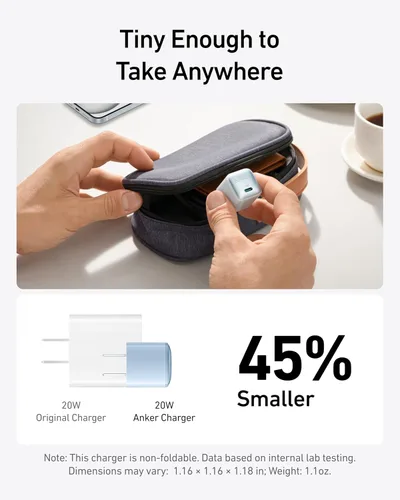 Miniatura 3 de Anker Bloque de cargador USB C, 20 W PIQ 3.0 de carga rápida compacta para iPhone 17/16/15 y más series, Galaxy, Pixel 4/3, iPad (cable no incluido)