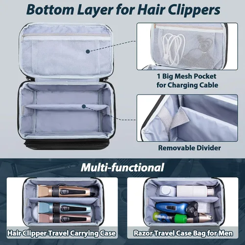 Miniatura 3 de CURMIO Estuche de transporte de viaje para cortapelos, suministros de peluquería de doble capa, bolsa de almacenamiento compatible