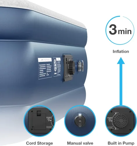 Miniatura 7 de Active Era Colchón de aire tamaño King con bomba elevada incorporada, colchón inflable elevado de alta calidad con almohada elevada, resistente a