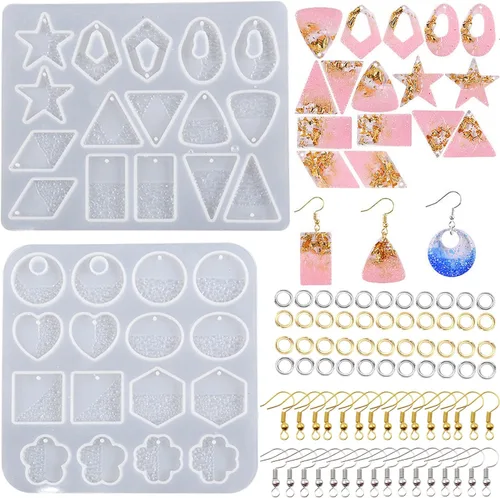 Miniatura 13 de Attuslla Moldes de resina de silicona para aretes con anillos para hacer joyas, colgantes, aretes Estilo 9