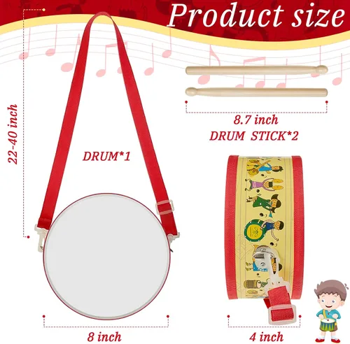 Miniatura 2 de Juego de batería para niños, batería de madera de 8 pulgadas con correa ajustable, 2 baquetas, juego de instrumentos musicales sensoriales