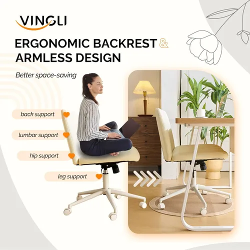 Miniatura 7 de VINGLI Silla de Patas Cruzadas, Silla de Escritorio de Oficina Ancha y Cómoda, Doble Uso con/sin Ruedas, Silla de Trabajo para Computadora, Silla