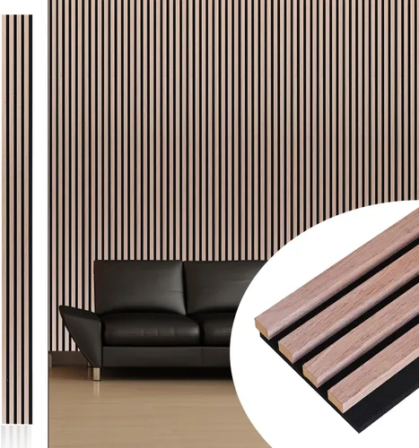 Miniatura 9 de NeatiEase Paneles de pared de madera, paneles de listones acústicos de 9 pies para decoración de paredes interiores y reducción de ruido, paneles