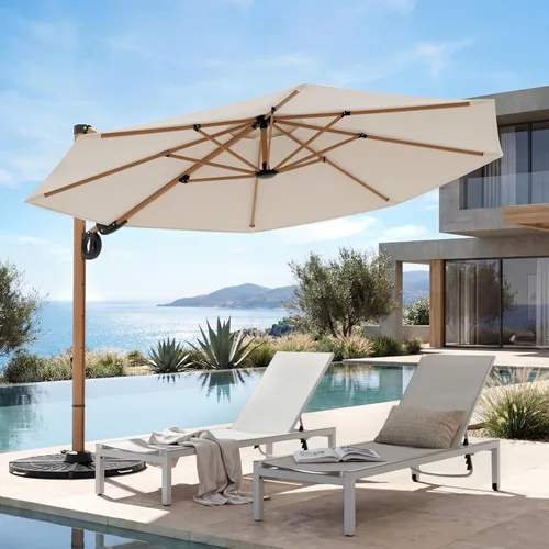 Miniatura 6 de Grand patio Sombrilla de patio de 12 pies, sombrilla redonda voladiza para exteriores con rotación de 360°, paraguas de aluminio para patio, jardín