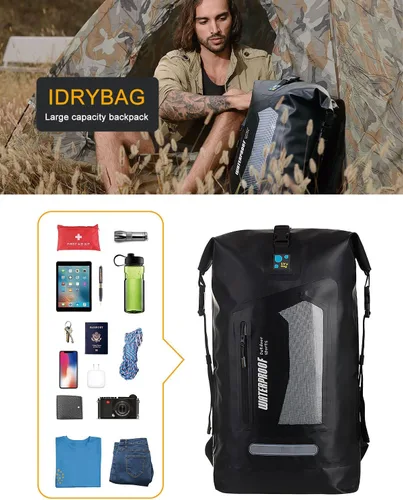 Miniatura 6 de IDRYBAG Mochila impermeable para hombres 20L/30L/40L, bolsa seca flotante para kayak, mochila seca para senderismo Negro