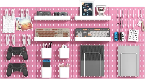 Miniatura 11 de MULSAME Kit combinado de tablero de clavijas, juego de almacenamiento montado en la pared con 4 tableros de clavijas y 14 accesorios para colgar