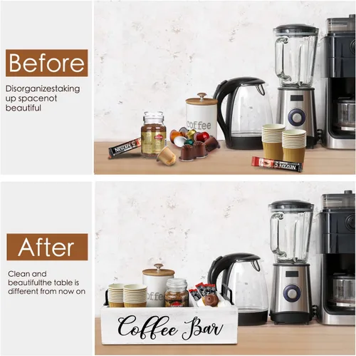Miniatura 4 de MINCORD Organizador de estación de café, soporte de madera para barra de café, accesorios para encimera, cesta de almacenamiento de cápsulas Kcup