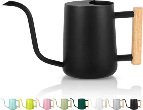 GUKJOB Regadera para plantas, regadera de metal de 35 onzas, de acero inoxidable para plantas de interior con pico curvo largo, pequeño bonsái, Negro