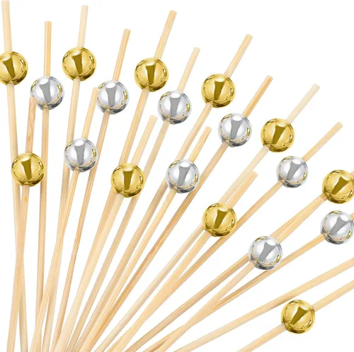 Miniatura 7 de Blulu Paquete de 200 palillos de dientes elegantes para aperitivos, brochetas de cóctel de perlas de 4.7 pulgadas para bebida, palitos con sabor a