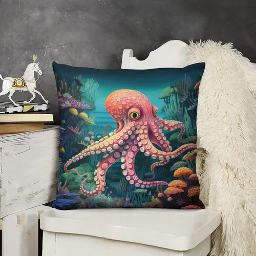 Miniatura 13 de Cojines Decorativos para Sala - Fundas de cojín cuadradas suaves de pulpo, 20 x 20 pulgadas, náutico, costero, playa, casa, vida marina, decoración