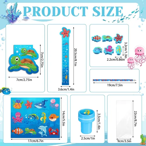 Miniatura 2 de PerKoop 168 Piezas Bajo el Mar Papelería Temática Oceánica Rellenos de Bolsas de Regalos Suministros de Fiesta con Mini Cuaderno Oceánico Lápiz