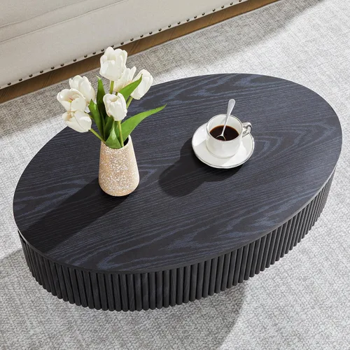 Miniatura 4 de Janmer Home Mesa de Centro Ovalada con Almacenamiento Oculto, Mesa de Centro Moderna de 31.5 Pulgadas de Ancho, Mesa Central con Chapa Acanalada