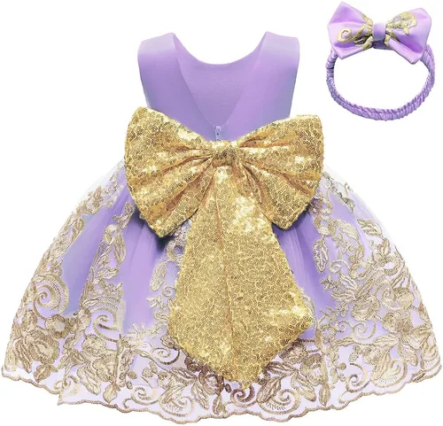 Miniatura 28 de CMMCHAAH - Vestidos de encaje para concursos de niñas bebés de 0-6 años, vestido formal para fiestas con diadema