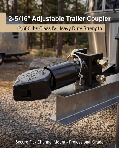 Miniatura 2 de Acoplador de remolque ajustable de 2-5/16 pulgadas con pestillo de gatillo SAE Clase IV 12500 libras para remolque RV, barco, cámper (negro)