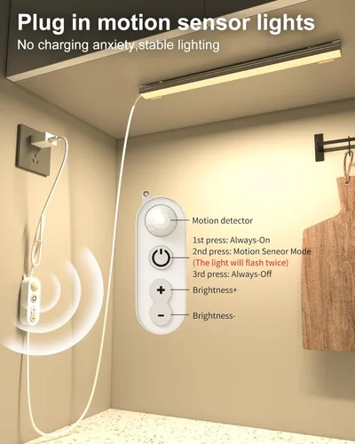 Miniatura 2 de ASOKO Sensor de movimiento regulable LED debajo del gabinete, barras de luz LED enchufables de 12 pulgadas, barra de luz blanca cálida de 2700 K