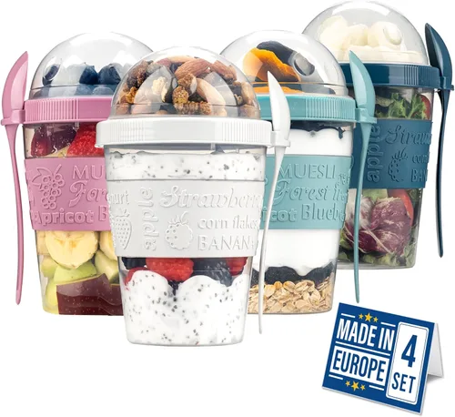 Miniatura 11 de Crystalia Paquete de 4 tazas On The Go de 20 onzas de yogur para parfait con tapas y cucharas, recipientes de avena durante la noche, recipientes