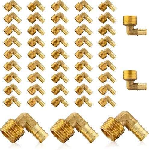 Miniatura 22 de Paquete de 5 accesorios PEX, adaptador de codo NPT roscado macho Pex de 1/2 pulgadas x 3/4 pulgadas, accesorios de engarce de latón, para tubería