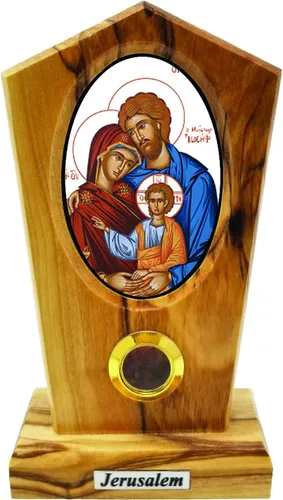 Miniatura 9 de Logos Trading Post Virgen María de Jerusalén (bizantina), icono católico de pie con imagen a todo color, madera de olivo de tierra santa de Israel
