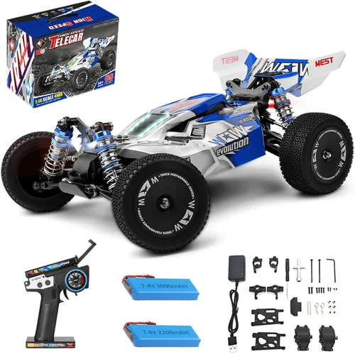 WLtoys 144011 1/14 4WD RC Cars para adultos, Max 43 MPH Off-Road Fast RC Cars, hardware mejorado (144001V2), diseño de iluminación multifuncional,