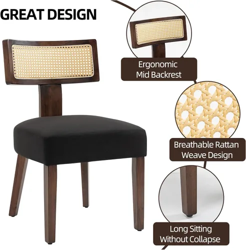 Miniatura 3 de ZJhome Juego de 4 sillas de comedor tapizadas de ratán, sillas de comedor estilo de mediados de siglo moderno con tela, con estructura de madera