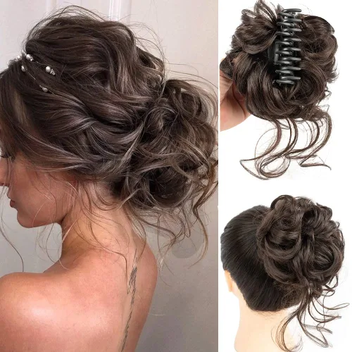 Miniatura 8 de 2 piezas de Extensiones de Cabello Estilo Moño Despeinado, QIAORUIXIN Extensiones de Cabello Superlargas Estilo Moño Alborotado, Envoltura Ondulada