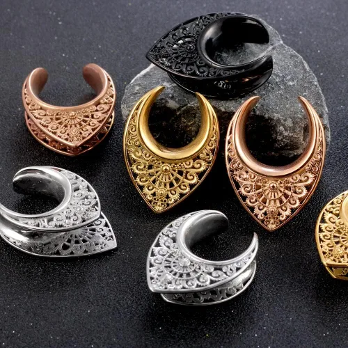 Miniatura 6 de LADEMAYH 2Pcs Ear Plugs Gauges for Women, Elegant Saddle 0g-25mm Gauges for Ears, Surgical Stainless Steel Ear Tunnels Gauge Earrings Body Jewelry