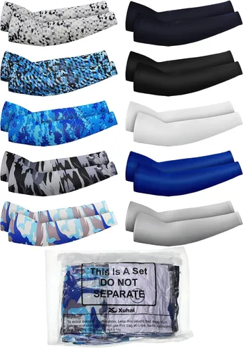 Miniatura 7 de Xuhal 10 pares de mangas de brazo para niños, jóvenes, baloncesto, fútbol, béisbol, protección UV, protección solar, compresión deportiva, cubierta
