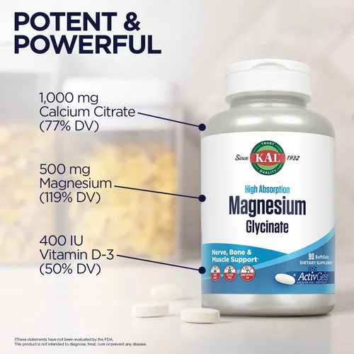 Miniatura 5 de KAL Cal-citrato +, citrato de calcio más vitamina D-3 y 500 mg de magnesio, soporte saludable para huesos y dientes, sin gluten y verificado