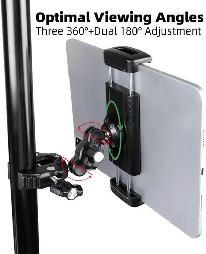 Miniatura 4 de Soporte para tablet para soporte de micrófono/cinta de correr/bicicleta giratoria/cochecito/carrito de golf/manillar/bicicleta estacionaria, soporte