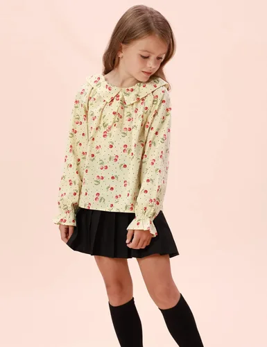 Miniatura 2 de Belle Poque Blusa de manga larga de las niñas del bebé de Peter Pan cuello Top Cherry Tops de algodón para la primavera otoño