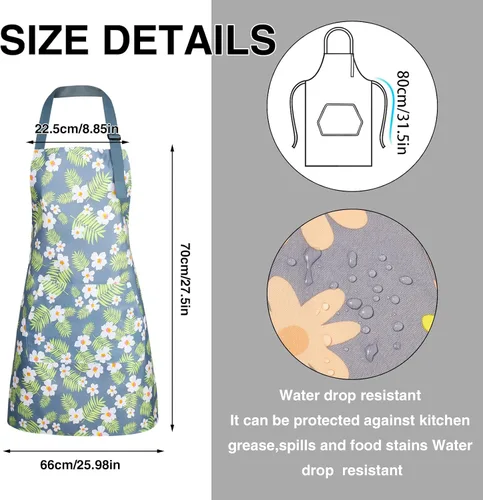 Miniatura 3 de BOUMUSOE Paquete de 3 delantales florales con bolsillo, delantales para mujer, impermeables, ajustables, para cocina, jardinería