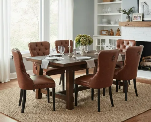 Miniatura 11 de CIMOTA Juego de 2 sillas de comedor de cuero beige, modernas de mediados de siglo, sillas de comedor tapizadas para cocina, comedor, cómodas sillas