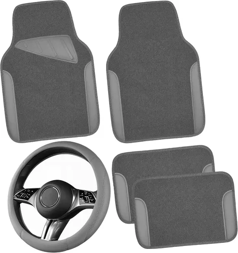 Miniatura 12 de CAR PASS Funda para volante de cuero sintético y alfombrillas impermeables para auto, combo universal para el 95 % de sedanes, SUV, vehículos, Rojo