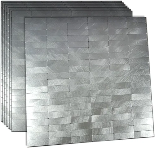 Miniatura 21 de XUANINY Azulejos de Mosaico de Aluminio Autoadhesivos para Despegar y Pegar, Pegatinas de Azulejos de Pared para Salpicadero de Cocina