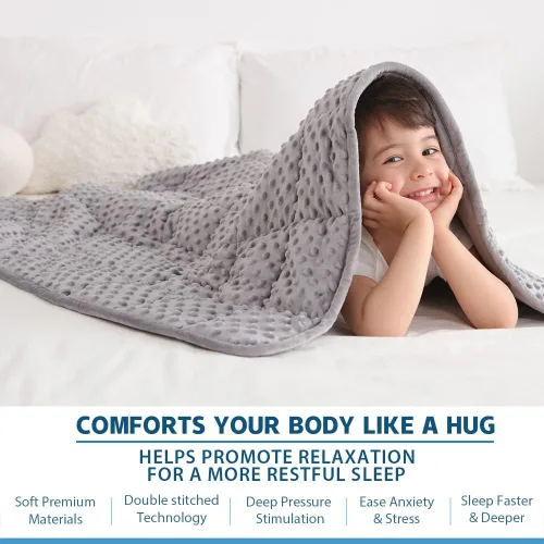 Miniatura 3 de Huloo Sleep Manta con peso para niños, tamaño Twin, de 5 libras (36"×48", gris), transpirable, suave manta con peso de minky para todas