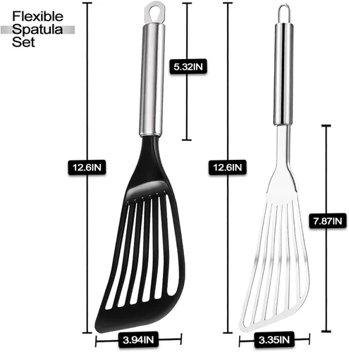 Miniatura 2 de Tenta Kitchen Juego de espátulas ranuradas de acero inoxidable, juego de espátulas de huevo y pescado para utensilios de cocina antiadherentes